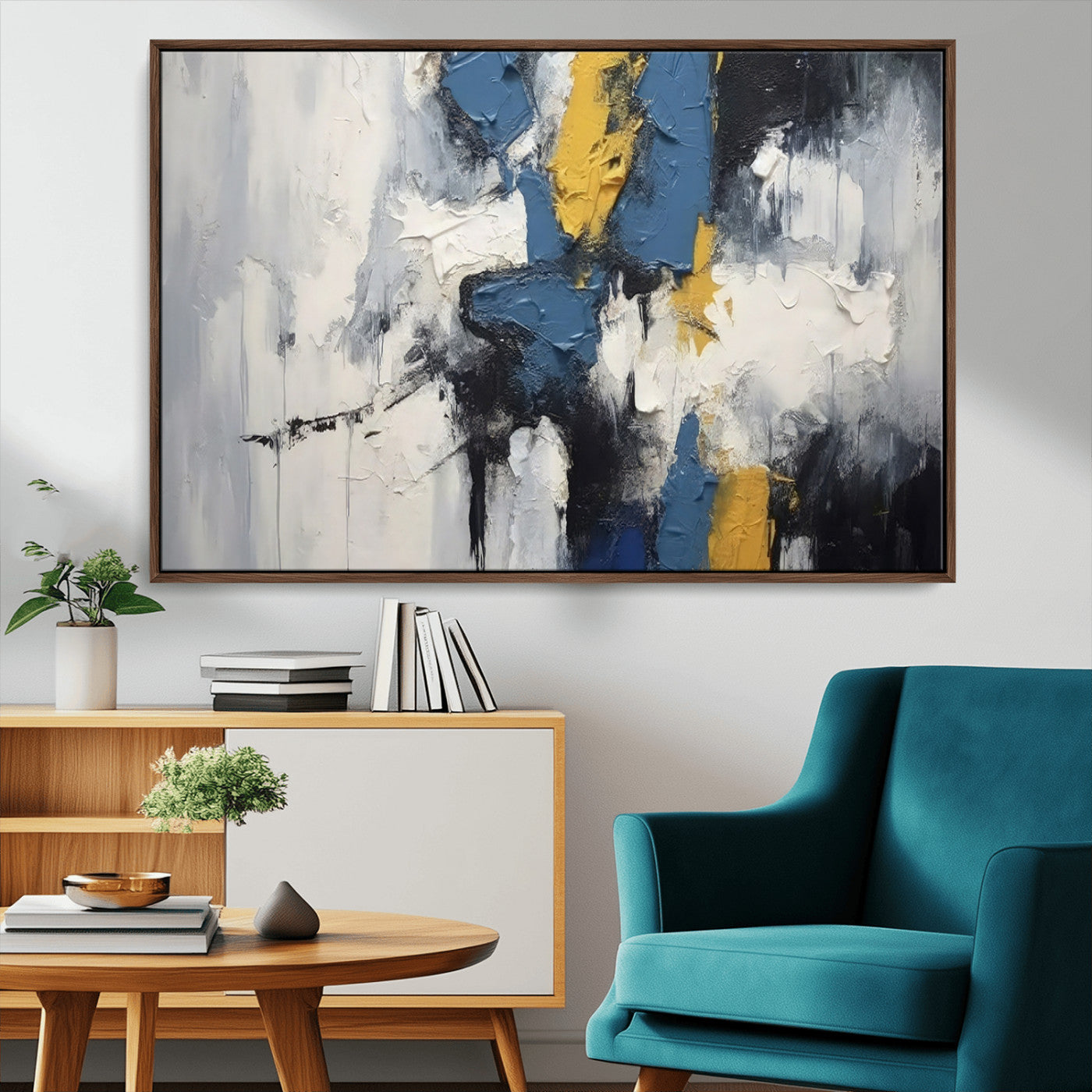 63850-MGV-CV-36X24-Abstract Blue and Yellow Wall Art – Modern Textured Canvas Painting, Bold Contemporary Artwork for Living Room, Bedroom or Office