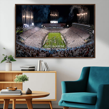11391-MGV-FC-36X24_Walnut-Penn State Stadium Wall Art – Panoramic White Out Football Game Canvas Print, College Sports Decor for Office, Man Cave, or Living