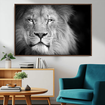 94453-MGV-FC-36X24_Walnut-Lion Portrait Wall Art – Black and White King of the Jungle Canvas Print, Safari Wildlife Decor for Office, Bedroom, or Living