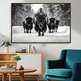 45287-MGV-CV-36X24-Bison Herd Wall Art – Black and White Buffalo Snow Road Canvas Print, Rustic Wildlife Decor for Cabin, Lodge or Living Room