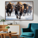 80512-MGV-CV-36X24-Bison Herd Wall Art – Buffalo Running in Snow Canvas Print, Rustic Wildlife Photography Decor for Cabin, Lodge, or Living Room