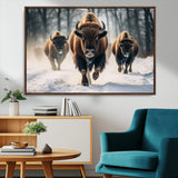 56549-MGV-CV-36X24-Wild Bison Wall Art – Majestic Buffalo Herd Running in Snow Canvas Print, Rustic Wildlife Photography Decor for Cabin, Lodge, or