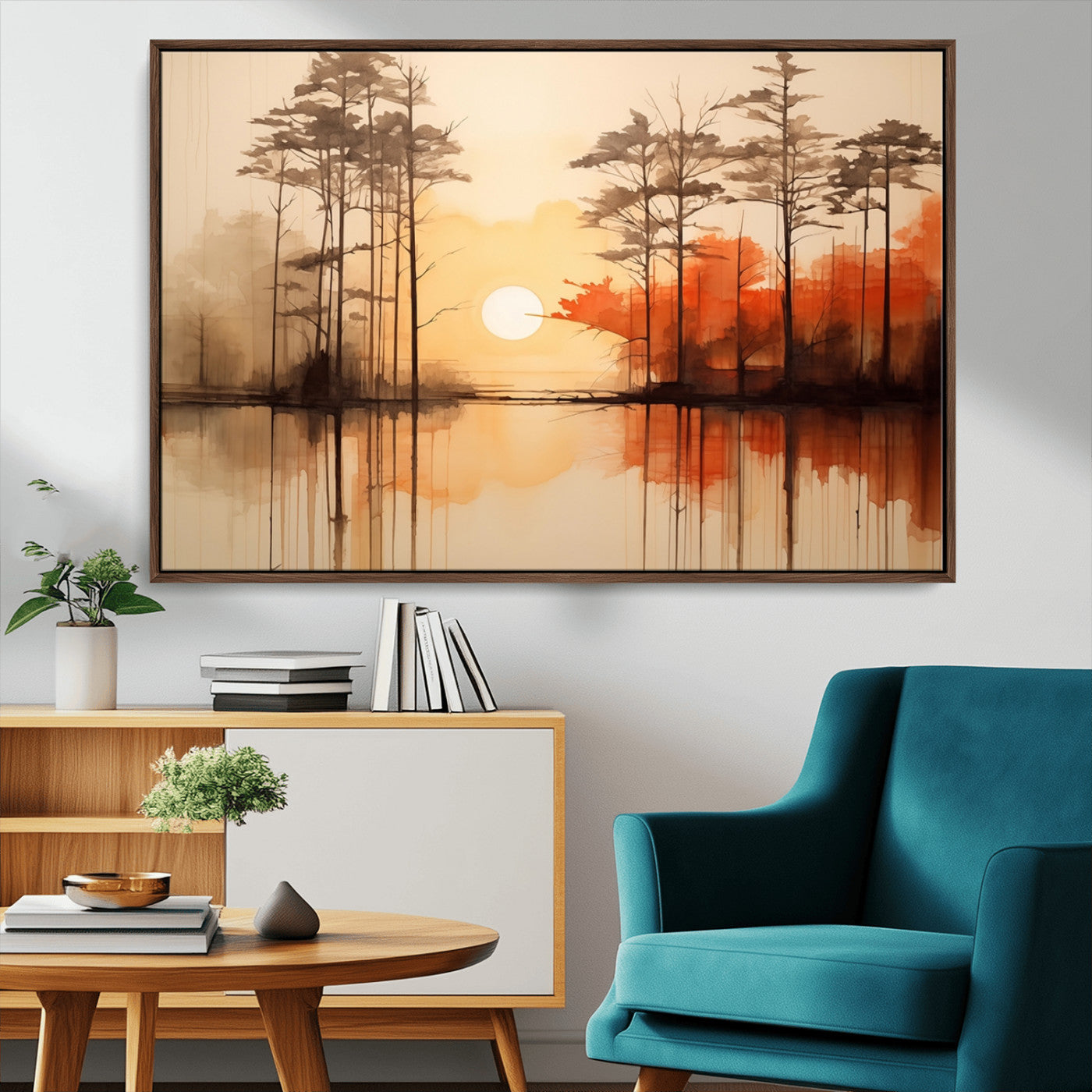 51083-MGV-CV-36X24-Sunset Lake Forest Wall Art – Serene Trees and Orange Sky Reflection Canvas Print, Tranquil Nature Decor for Living Room, Office