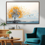 23385-MGV-CV-36X24-Golden Butterfly Tree Wall Art – Abstract Yellow and Gray Canvas Print, Modern Nature Artwork for Living Room, Bedroom or Office