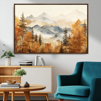 72950-MGV-CV-36X24-Autumn Mountain Forest Wall Art – Golden Fall Landscape Canvas Print, Nature-Inspired Home Decor for Living Room, Bedroom or
