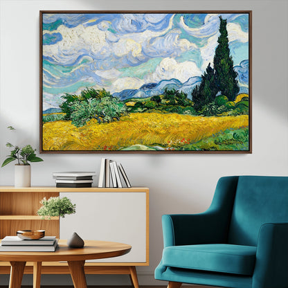 97252-MGV-CV-36X24-Wheat Field with Cypress – Van Gogh Wall Art, Impressionist Landscape Canvas Print, Rustic Home Decor for Living Room or Office