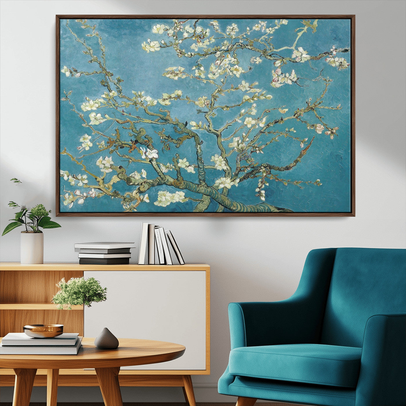 65607-MGV-CV-36X24-Almond Blossom Wall Art – Van Gogh Blue Floral Canvas Print, Elegant Impressionist Painting Decor for Living Room, Bedroom or
