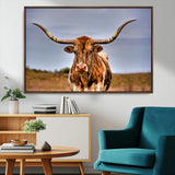 18594-MGV-CV-36X24-Texas Longhorn Bull Wall Art – Rustic Western Cattle Canvas Print, Country Farmhouse Decor for Living Room, Office or Cabin