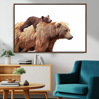 76943-MGV-CV-36X24-Mom Bear Wall Art Canvas Print, Framed Bear Photography Art Picture Print, Rustic Bear and Cub Perfect Rustic Farmhouse Decor