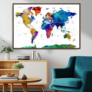 48979-MGV-CV-36X24-Colorful World Map Wall Art – Modern Abstract Map Canvas Print for Home, Office, or Study Decor