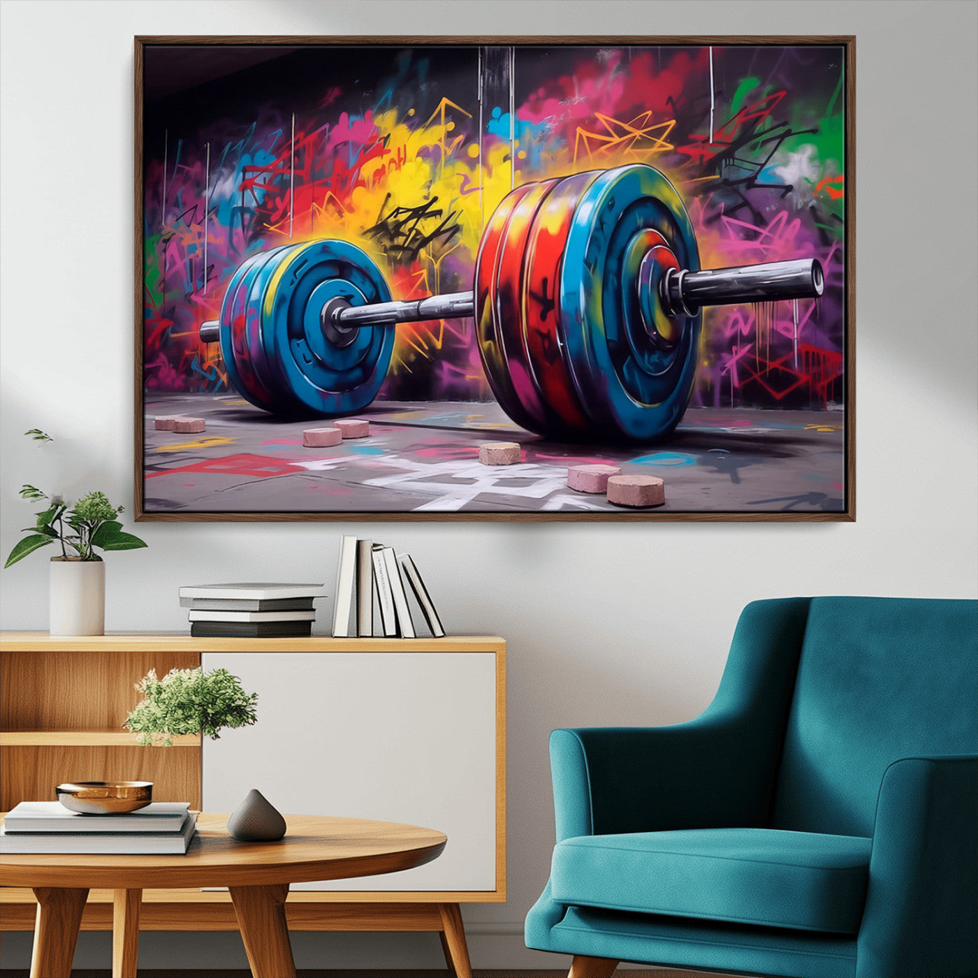 13549-MGV-CV-36X24-Graffiti Gym Wall Art Canvas Print, Framed Graffiti Barbell Art Picture Print, Weightlifting Perfect Fitness Studio Decor Artwork