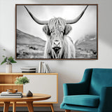 80564-MGV-CV-36X24-Highland Cow Wall Art – Black and White Scottish Highland Canvas Print, Rustic Farmhouse Decor for Living Room, Bedroom or Office
