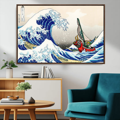 19450-MGV-CV-36X24-Great Wave Adventure Wall Art – Japanese Style Ocean Canvas Print, Fantasy Sailing Decor for Living Room, Bedroom or Office