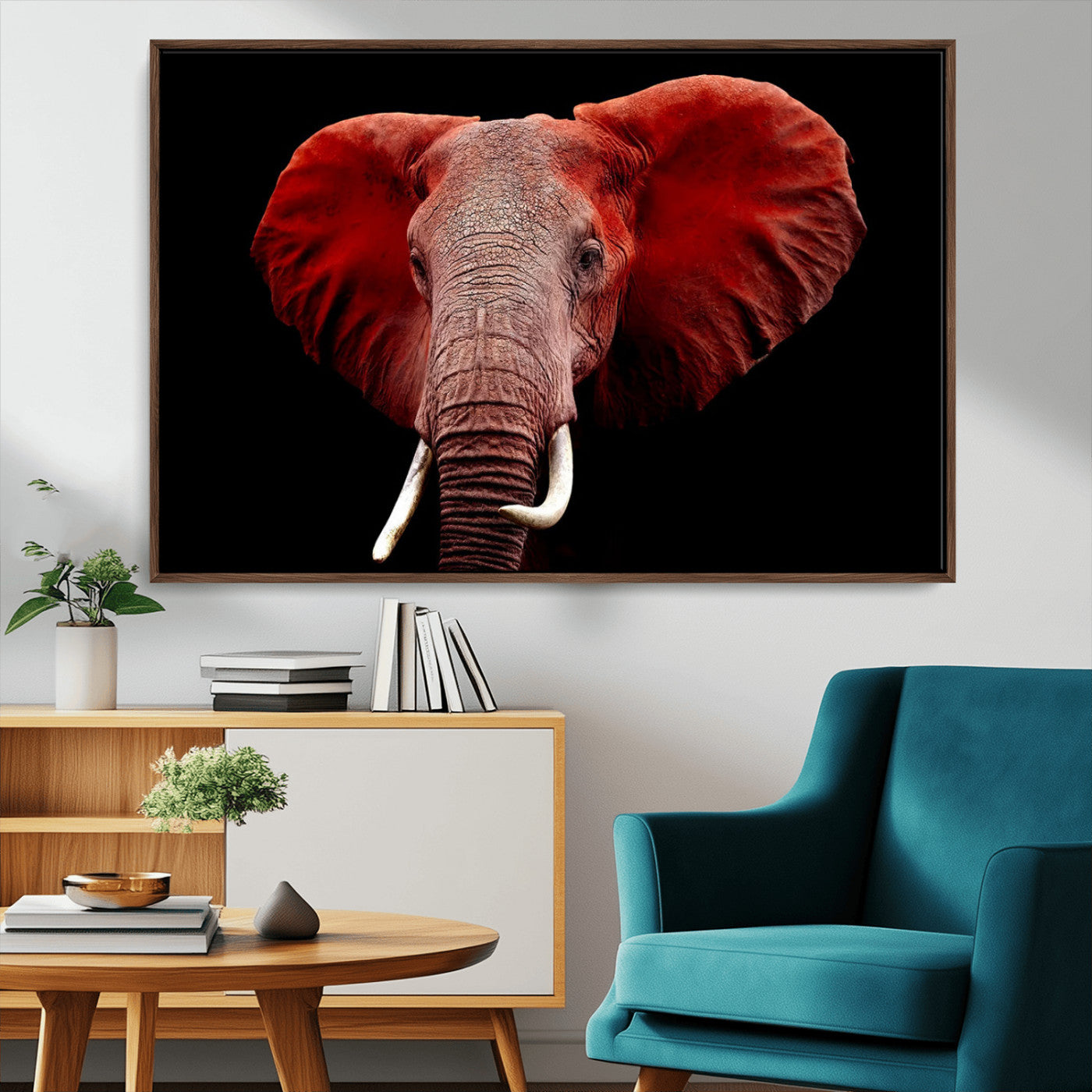 14788-MGV-CV-36X24-Red Elephant Wall Art – Bold Wildlife Canvas Print, African Safari Animal Decor for Living Room, Bedroom or Office