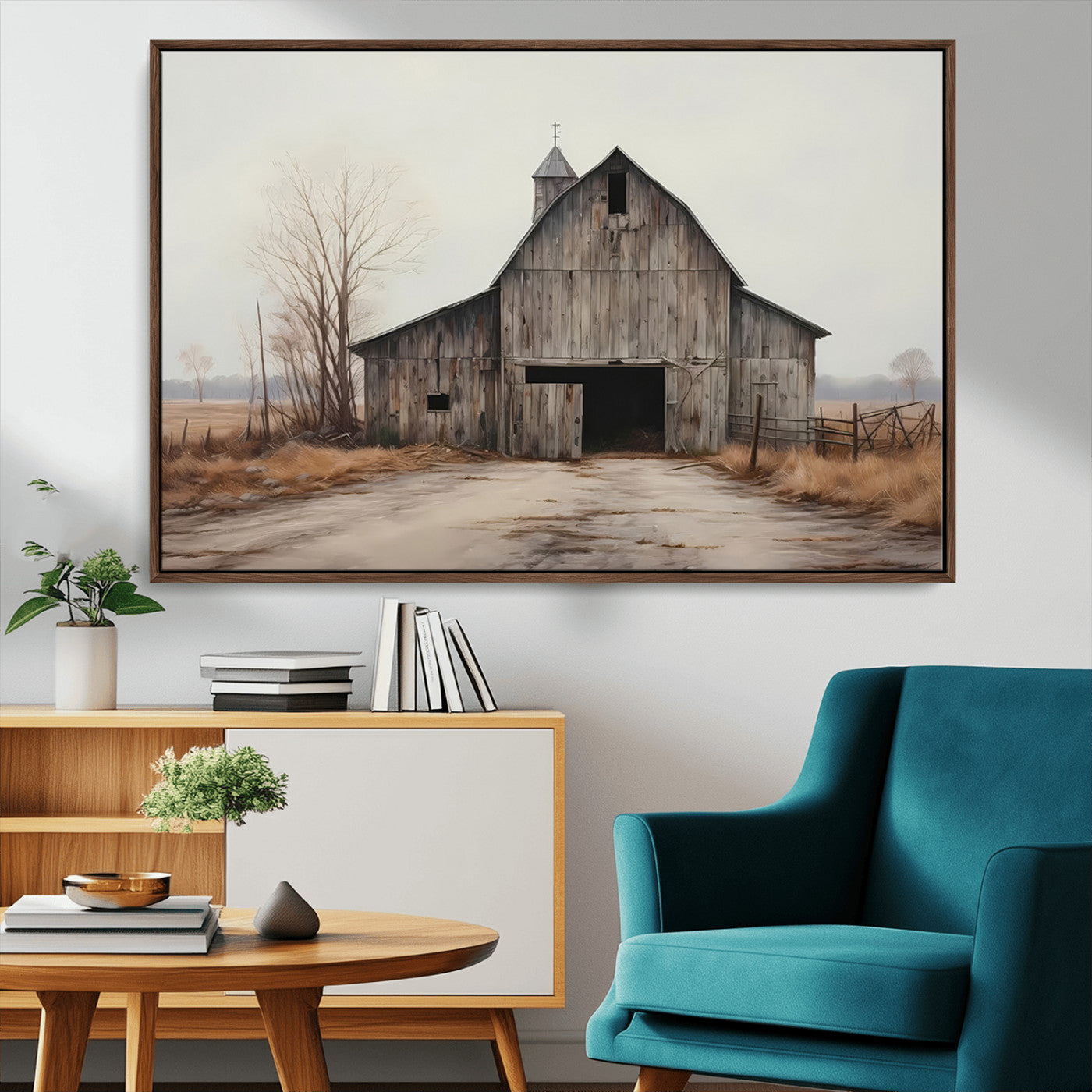 11602-MGV-CV-36X24-Old Barn Wall Art Canvas Print, Framed Rustic Barn Art Picture Print, Old Farmhouse Perfect Rustic Farmhouse Decor Artwork