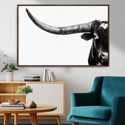 31699-MGV-CV-36X24-Longhorn Wall Art – Black and White Texas Longhorn Cow Canvas Print, Rustic Western Farmhouse Artwork for Living Room, Bedroom or