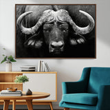75273-MGV-CV-36X24-Buffalo Wall Art – Black and White African Buffalo Canvas Print, Rustic Wildlife Animal Artwork for Farmhouse, Living Room,