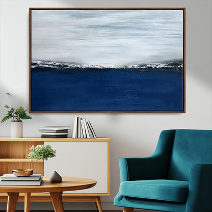 62197-MGV-FC-36X24_Walnut-Abstract Ocean Wall Art – Minimalist Blue and White Canvas Print, Modern Coastal Seascape Painting for Bedroom, Living Room or