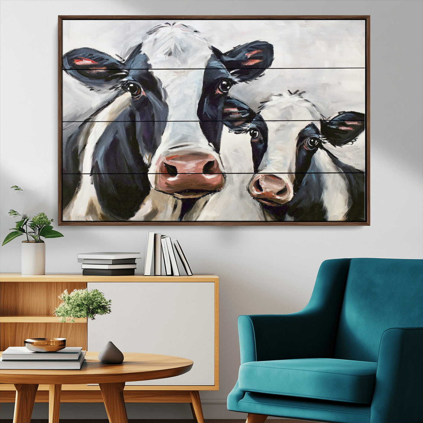 28934-MGV-CV-36X24-Farmhouse Cow Wall Art – Rustic Black and White Dairy Cattle Canvas Print, Country Barn Animal Painting for Kitchen, Living Room