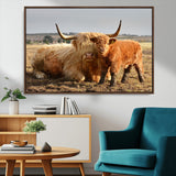 53461-MGV-CV-36X24-Highland Cow Family Wall Art – Rustic Farmhouse Animal Canvas Print, Country Decor for Living Room, Bedroom or Office, Calf and