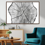 98709-MGV-FC-36X24_Walnut-Tree Ring Wall Art – Black and White Canvas Print Rustic Wood Cross Section, Minimal Nature Inspired Decor for Living Room,