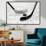 82900-MGV-CV-36X24-Hockey Wall Art – Black and White Canvas Print Ice Rink Sticks Puck Sports Photography, Modern Decor for Game Room, Man Cave,