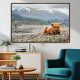 80252-MGV-FC-36X24_Walnut-Scottish Cow Wall Art Canvas Print, Framed Highland Cow Art Picture Print, Highland Cattle Perfect Rustic Farmhouse Decor Artwork