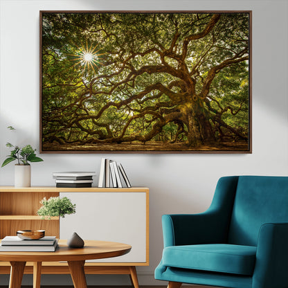 57983-MGV-FC-36X24_Walnut-Angel Oak Tree Wall Art Canvas Print, Framed Oak Tree Art Picture Print, Angel Oak Perfect Rustic Nature Decor Artwork