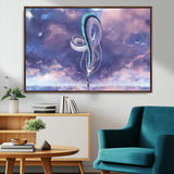 66864-MGV-FC-36X24_Walnut-Fantasy Dragon Wall Art – Mystical Canvas Print Girl and Sky Serpent Dreamlike Clouds, Magical Anime Inspired Decor for Living