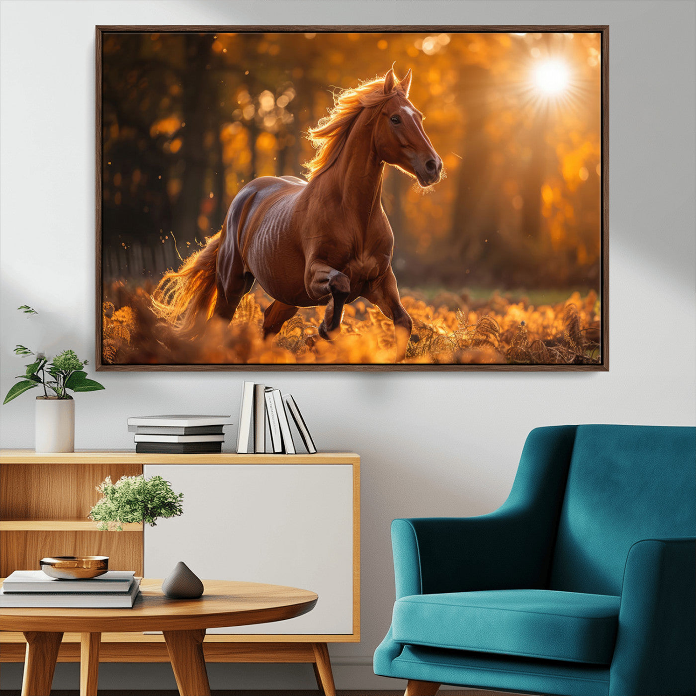 92144-MGV-FC-36X24_Walnut-Sunset Horse Wall Art Canvas Print, Framed Horse Barn Art Picture Print, Majestic Horse Perfect Rustic Farmhouse Decor Artwork