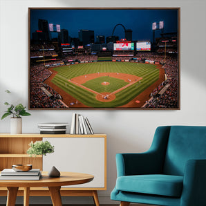 38612-MGV-FC-36X24_Walnut-Busch Stadium Wall Art Canvas Print, Framed Missouri Stadium Art Picture Print, Busch Stadium Field Perfect Sports Room Decor