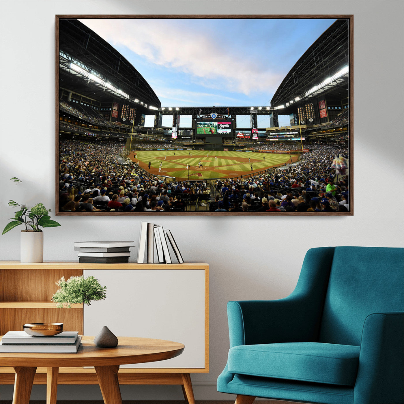 92672-MGV-FC-36X24_Walnut-Chase Field Stadium Wall Art Canvas Print, Framed Arizona Stadium Art Picture Print, Chase Stadium Perfect Sports Room Decor