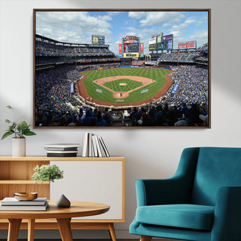 22910-MGV-FC-36X24_Walnut-City Field Stadium Wall Art Canvas Print, Framed New York Stadium Art Picture Print, City Field Perfect Sport Room Decor Artwork