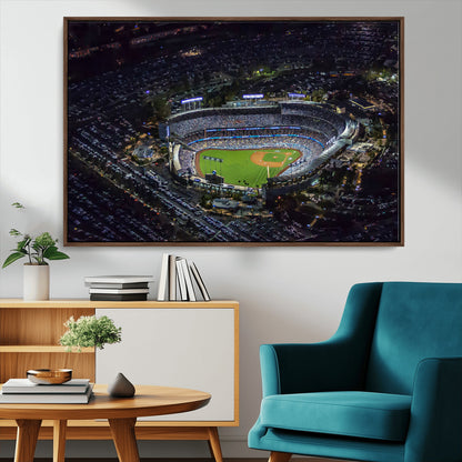 16515-MGV-FC-36X24_Walnut-Dodgers Stadium Wall Art Canvas Print, Framed Baseball Stadium Art Picture Print, Dodgers Field Perfect Sport Room Decor Artwork