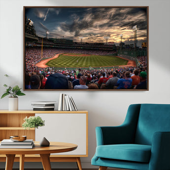 53432-MGV-CV-36X24-Fenway Park Stadium Wall Art Canvas Print, Framed Boston Baseball Stadium Art Picture Print, Massachusetts Fenway Park Perfect