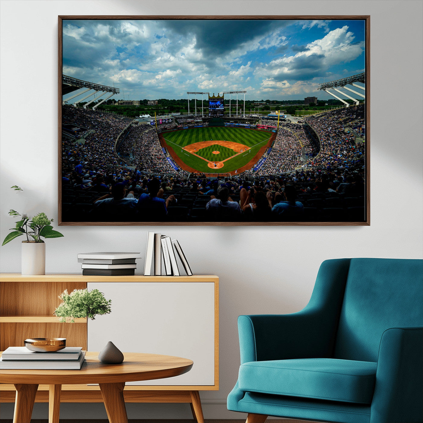 37127-MGV-CV-36X24-Kauffman Stadium Wall Art Canvas Print, Framed Kansas City Royals Field Art Picture Print, Baseball Stadium Perfect Sport Room
