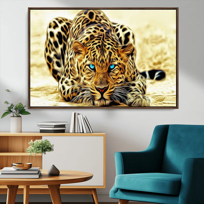 45281-MGV-CV-36X24-Blue Eye Leopard Wall Art Canvas Print, Framed Leopard Painting Art Picture Print, Big Cat Perfect Safari Wildlife Decor Artwork