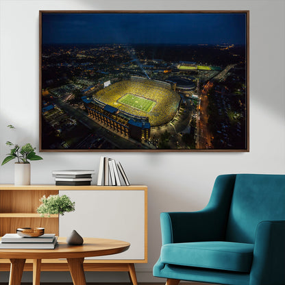 52519-MGV-FC-36X24_Walnut-Michigan Football Stadium Wall Art Canvas Print, Framed Michigan Stadium Art Picture Print, Michigan Wolverines Field Perfect