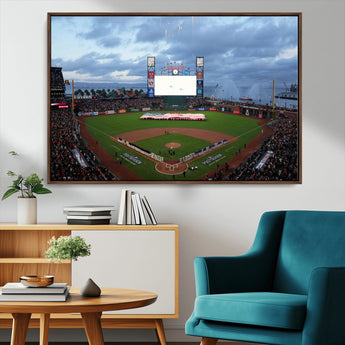 44631-MGV-FC-36X24_Walnut-Oracle Park Stadium Wall Art Canvas Print, Framed San Francisco Giants Art Picture Print, Giants Stadium Field Perfect Sports Room
