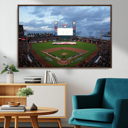 44631-MGV-FC-36X24_Walnut-Oracle Park Stadium Wall Art Canvas Print, Framed San Francisco Giants Art Picture Print, Giants Stadium Field Perfect Sports Room