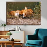 25085-MGV-FC-36X24_Walnut-Sleeping Fox Wall Art Canvas Print, Framed Rustic Fox Art Picture Print, Wildlife Animal Perfect Rustic Farmhouse Decor Artwork
