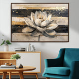 18807-MGV-FC-36X24_Walnut-Lotus Flower Wall Art Canvas Print, Framed Abstract Lotus Art Picture Print, White Lotus Flower Perfect Abstract Floral Decor