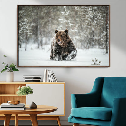 43350-MGV-CV-36X24-Wild Bear in Snow Wall Art – Majestic Wildlife Photography Print, Winter Forest Nature Decor for Cabin, Lodge, Rustic Home,