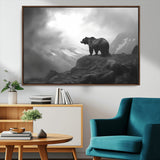 49504-MGV-CV-36X24-Black and White Grizzly Bear Wall Art – Wilderness Wildlife Painting, Rustic Mountain Cabin Decor, Monochrome Animal Print for