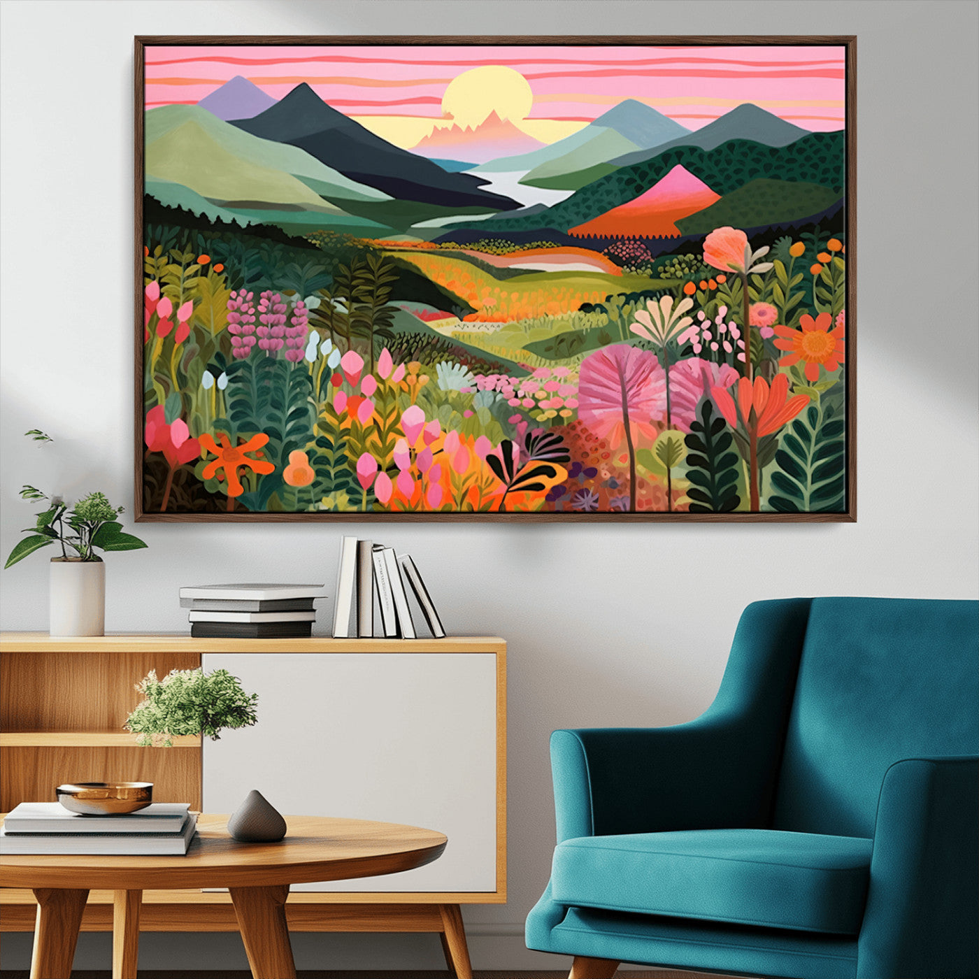 99638-MGV-CV-36X24-Sunset Meadow Wall Art – Panoramic Mountain Landscape with Wildflowers Canvas Print, Vibrant Nature Decor for Living Room, Bedroom