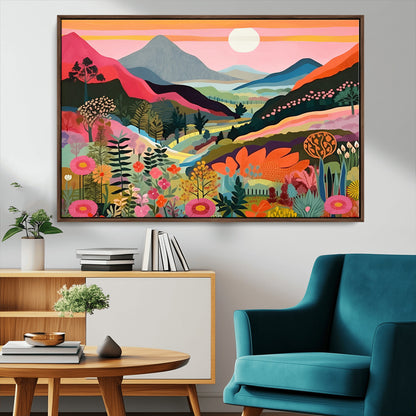 61376-MGV-CV-36X24-Floral Valley Wall Art – Panoramic Mountain Landscape Canvas Print, Vibrant Nature Decor for Living Room, Office, or Bedroom
