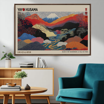 49228-MGV-FC-93X47-3P_Black-Kusama Wall Art – Vibrant Japanese Landscape Canvas Print, Modern Abstract Mountain and River Decor for Living Room, Office or Art