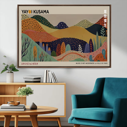11242-MGV-CV-36X24-Kusama Wall Art – Abstract Colorful Hills Canvas Print, Modern Japanese Inspired Landscape Poster for Living Room, Office or