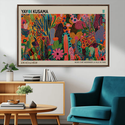 40791-MGV-CV-36X24-Kusama Inspired Wall Art – Vibrant Abstract Floral Jungle Canvas Print, Bold Pop Art Botanical Decor for Living Room, Bedroom, or