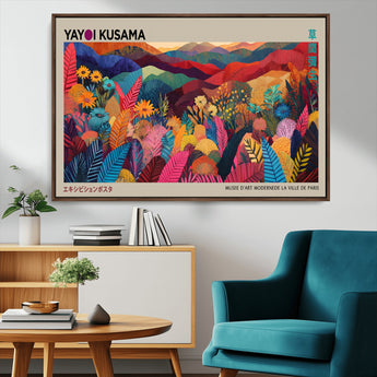 70959-MGV-CV-36X24-Yayoi Kusama Inspired Wall Art – Bold Floral Landscape Canvas Print, Vibrant Modern Abstract Poster for Living Room, Bedroom, or